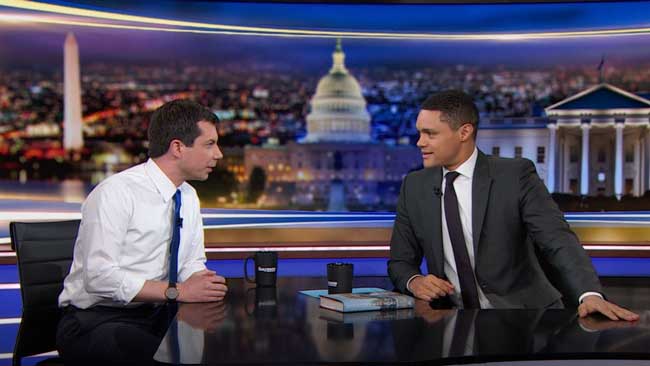 Buttigieg discusses democracy, climate change, white male privilege in Daily Show interview